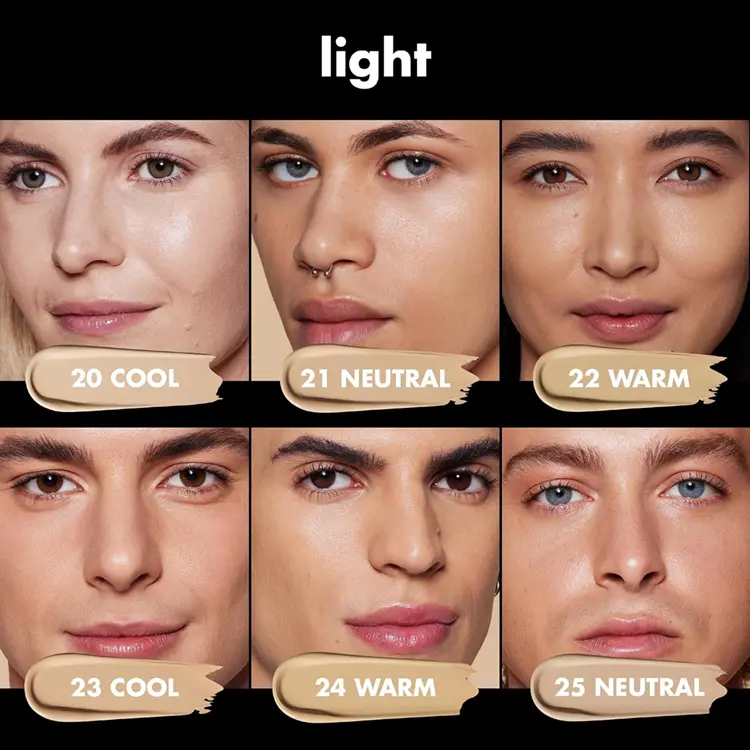 e.l.f. Soft Glam Satin Foundation shade range — Fair to Rich